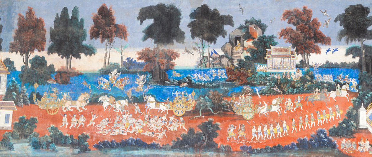 Reamker-fresker, der pryder væggene i det kongelige paladskompleks i Phnom Penh, Cambodja (foto) af Unbekannter Künstler