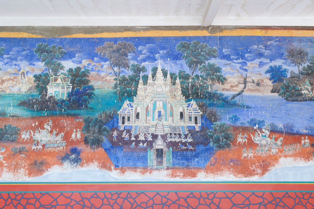 Reamker-fresker, der pryder væggene i det kongelige paladskompleks i Phnom Penh, Cambodja (foto) af Unbekannter Künstler