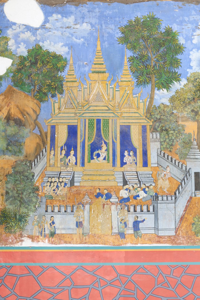 Reamker-fresker, der pryder væggene i det kongelige paladskompleks i Phnom Penh, Cambodja (foto) af Unbekannter Künstler
