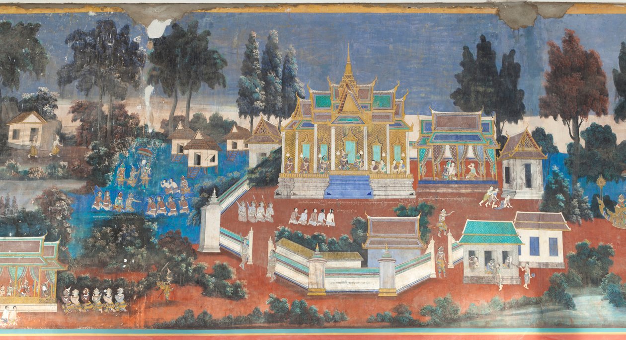 Reamker-fresker, der pryder væggene i det kongelige paladskompleks i Phnom Penh, Cambodja (foto) af Unbekannter Künstler
