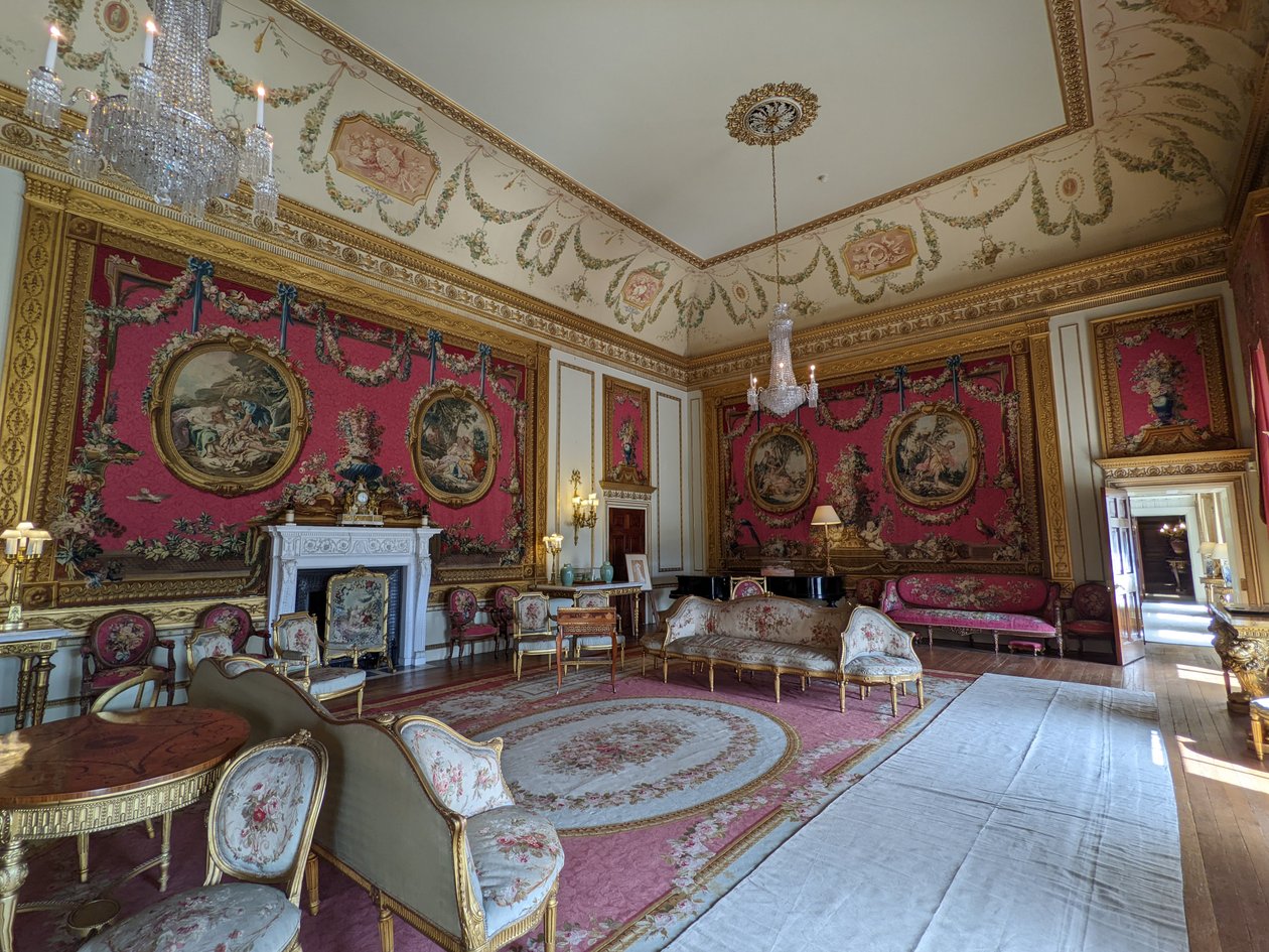 Red Tapestry Drawing Room, Nottinghamshire, England (foto) af Unbekannter Künstler