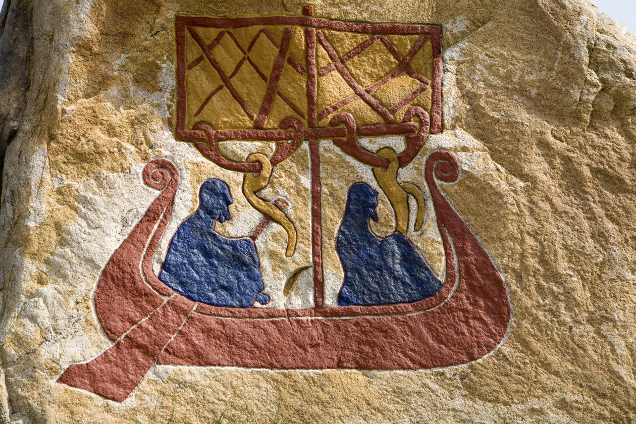 Registrering og repræsentation af en drakkar (vikingeskib) Viking Rune. Vikingemuseet, Bork på Ringkøbing Fjord, Danmark af Unbekannter Künstler