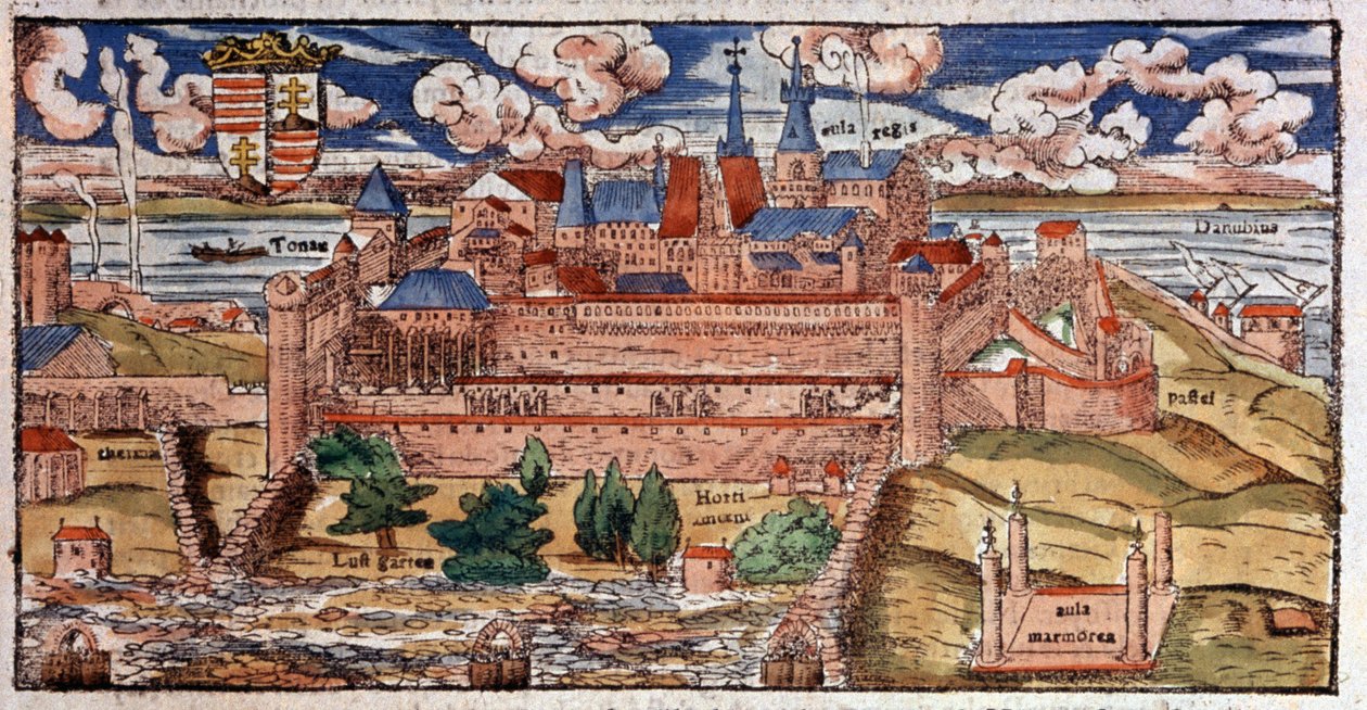 Forstærket Buda (Ungarn), ca. 1550 (kobberstik) af Unbekannter Künstler