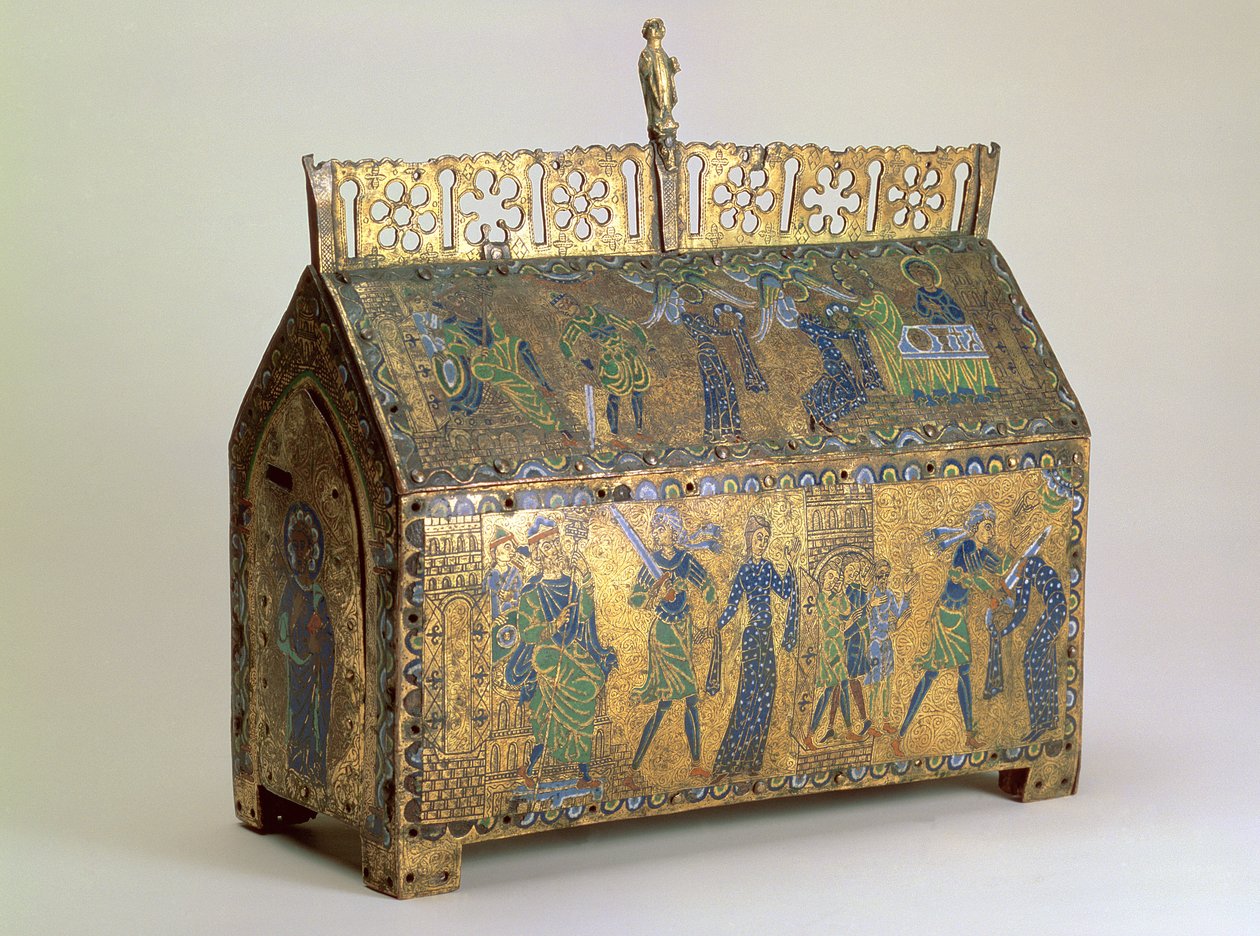 Relikvieskrin med scener fra den hellige Valerias liv, Limoges, ca. 1175 (træ, forgyldt kobber og emalje i mønster) af Unbekannt