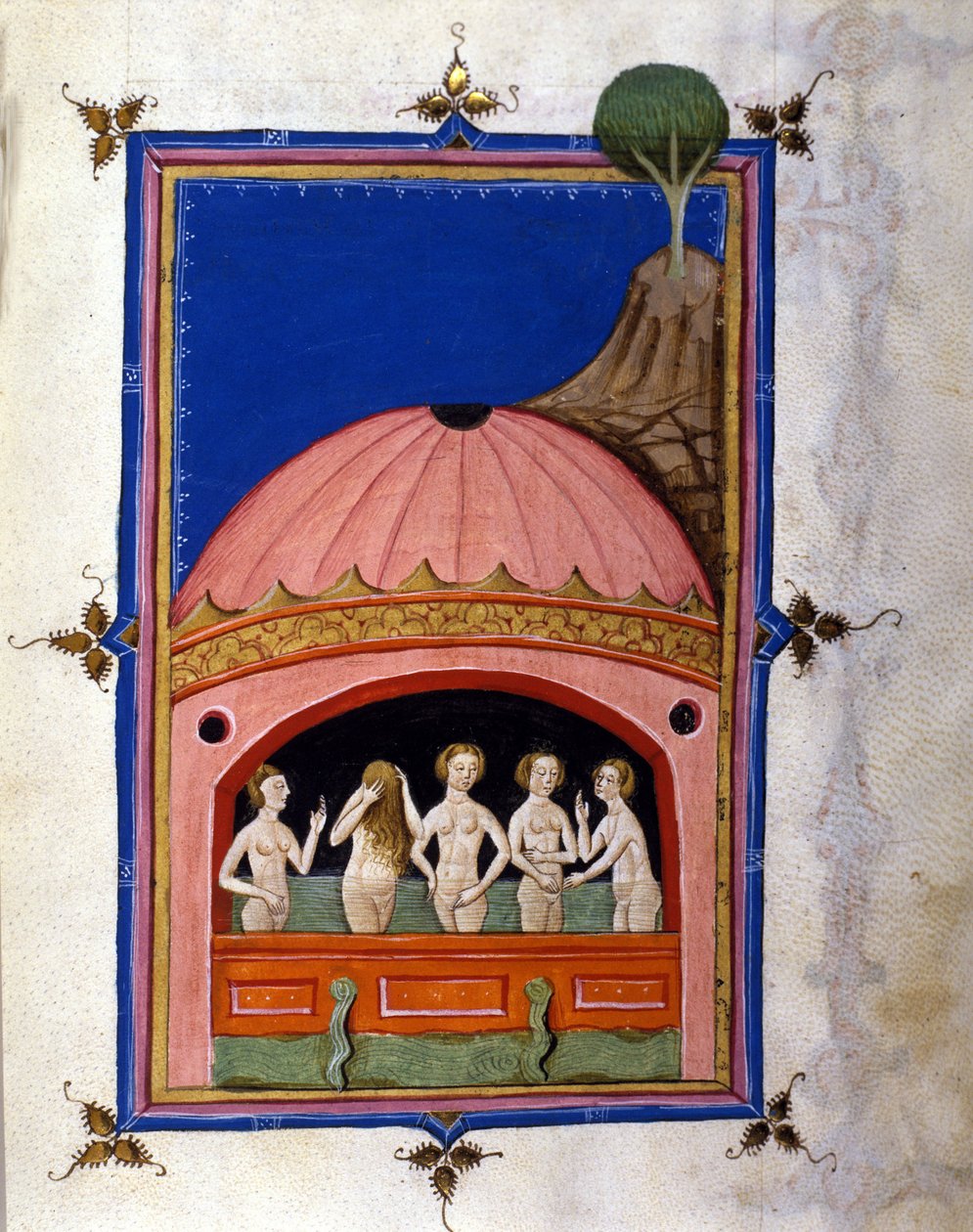 Repræsentation af bade Side fra manuskriptet "De Balneis Puteolanis" (Badene i Pozzuoli eller Pozzuoli) af Pietro da Eboli (Ebulo) (aktiv omkring 1196-1220) 1475-1500 af Unbekannter Künstler