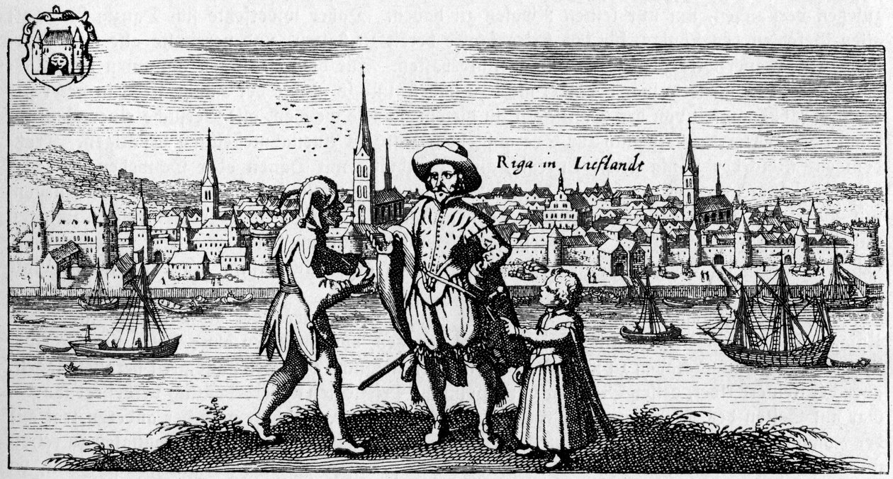 Riga - udsigt over byen fra bredden af floden Daugava, ca. 1700. af Unbekannter Künstler
