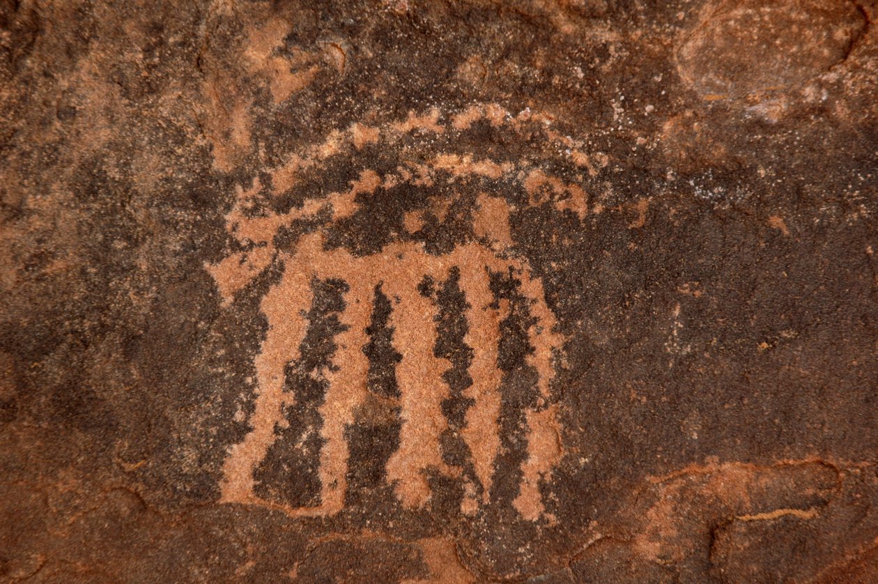 Klippekunst, forhistorie: Indgravering af en Oryx-antilope i Uweinat-massivet, Egypten. (Periode fra 8000 til 3000 år f.Kr.). Fotografering af Unbekannt