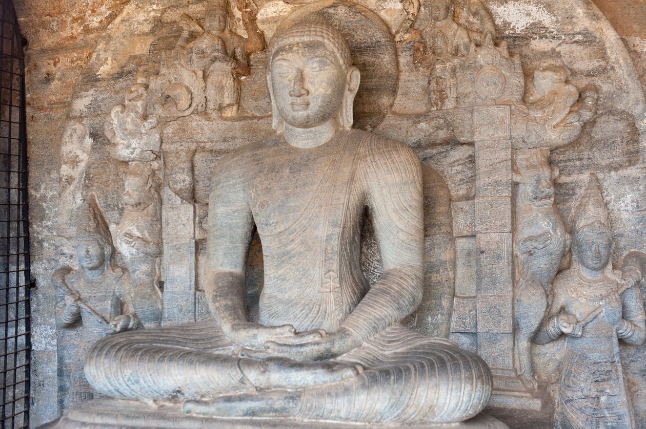 Klipperelief af Buddha i en meditationsstilling; Gal Vihara-templet; Polonnaruwa; Sri Lanka; Asien af Unbekannt