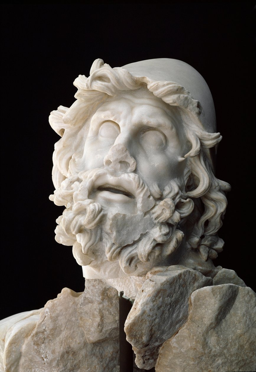 Romersk kunst: gruppe af "" Polypheme blind"": Head of Ulysses - Marmorskulptur, 1. århundrede før eller efter JC - Sperlonga, museo Archeologico Nazionale - Head of Ulysses af Unbekannt