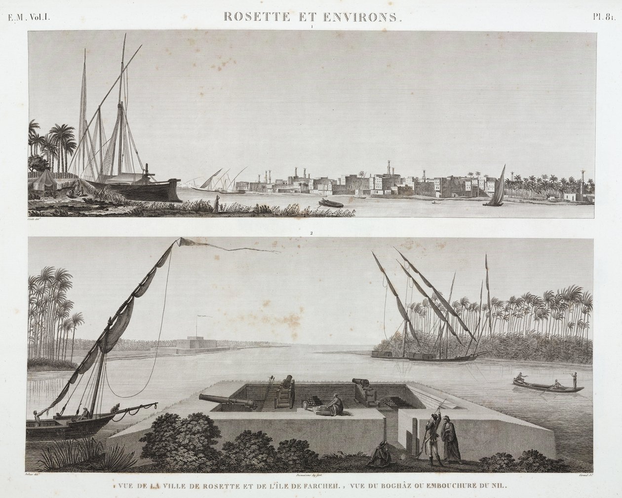 Rosetta og Nilens munding, Egypten, ca 1798 af Unbekannt