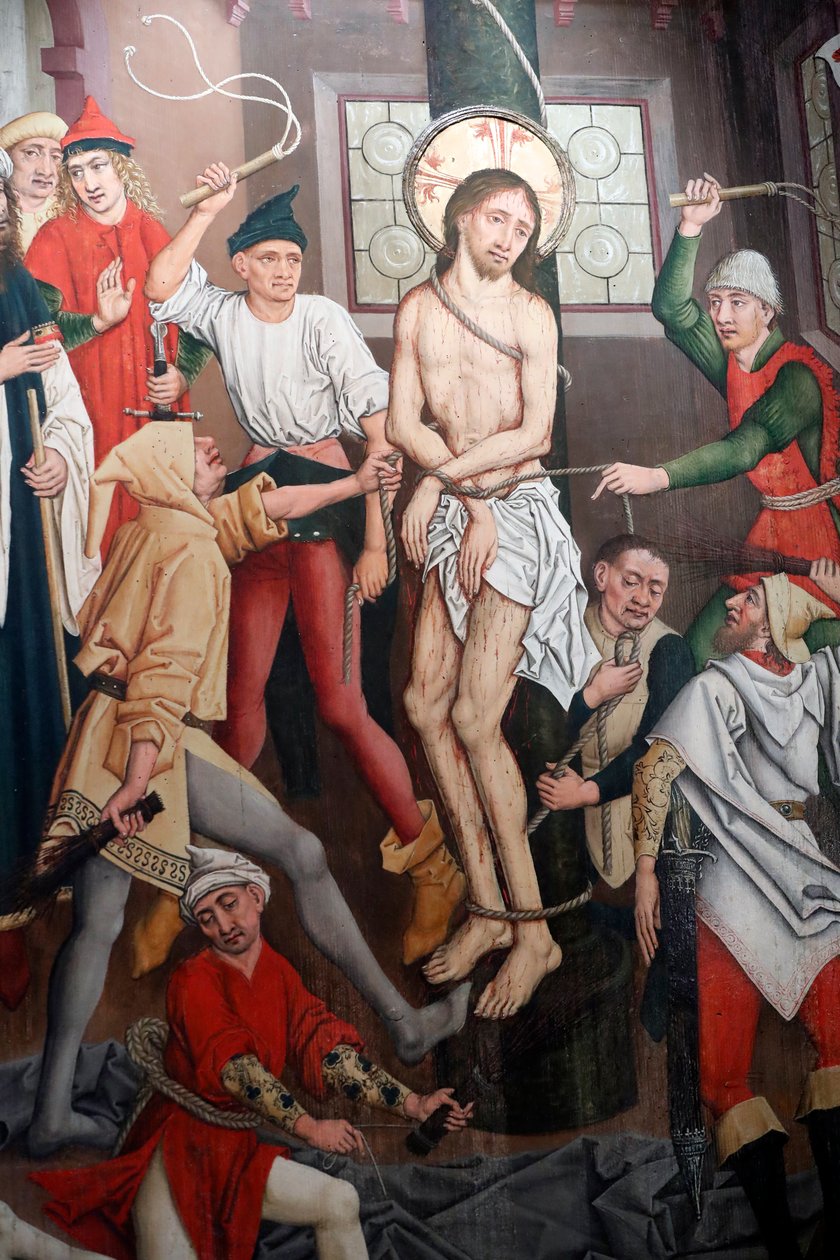 Saint-Pierre le Vieux katolske kirke, Kristus i hans lidenskab, Flagelleringen, Maleri af Henri Lutzelman 15. århundrede, Strasbourg, Frankrig. (Foto) af Unbekannt