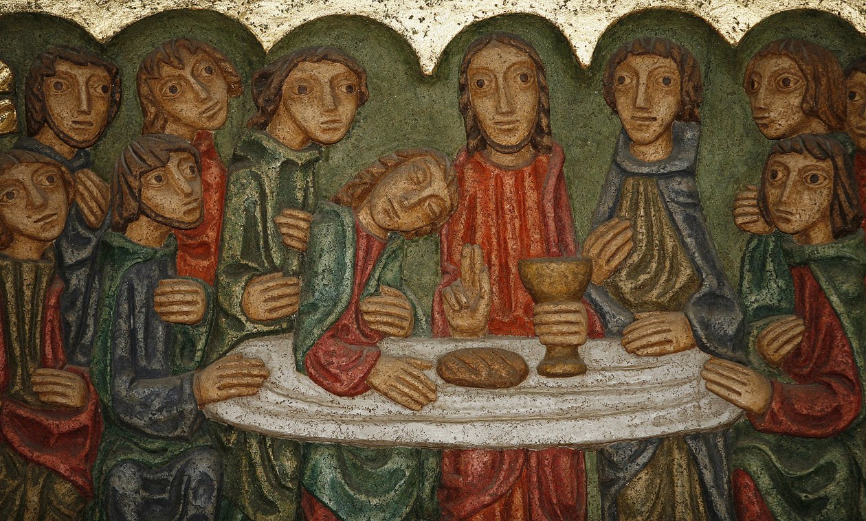 Saint-Samson katedralens hovedalterskulptur: Den sidste nadver (Claude Gruer 1980), Dol-de-Bretagne, Frankrig af Unbekannt