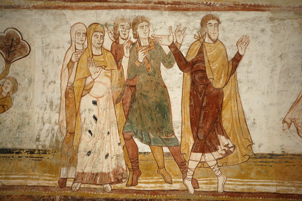 Saint-Savin klostermaleri: Abraham og Lot splittet fra hinanden, Saint-Savin-sur-Gartempe, Frankrig af Unbekannt