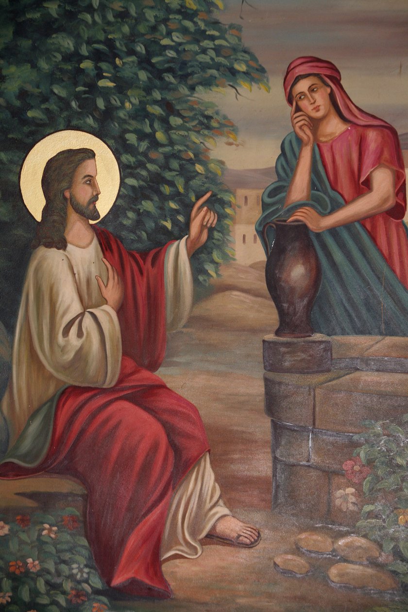 Sankt Antonius koptiske kirkemaleri: Jesus og den samaritanske kvinde, Jerusalem, Israel af Unbekannt