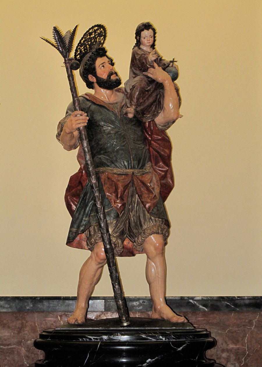 Sankt Kristoffer - polykrom statue, barok kunst af Unbekannter Künstler