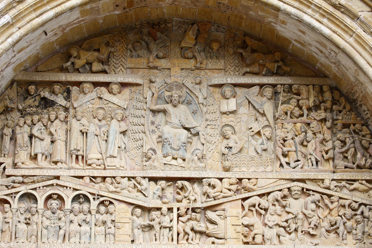 Sainte Foy klosterkirke tympanum: Kristus i herlighed og sidste dom, Conques, Frankrig af Unbekannt
