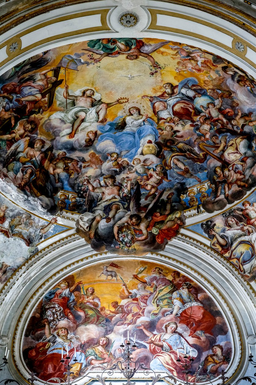 San Benedetto (St. Benedict) kirke, Catania, Sicilien (Italien). Loftfresko-detalje (1700-tallet), med Marias kroning. (Foto) af Unbekannt