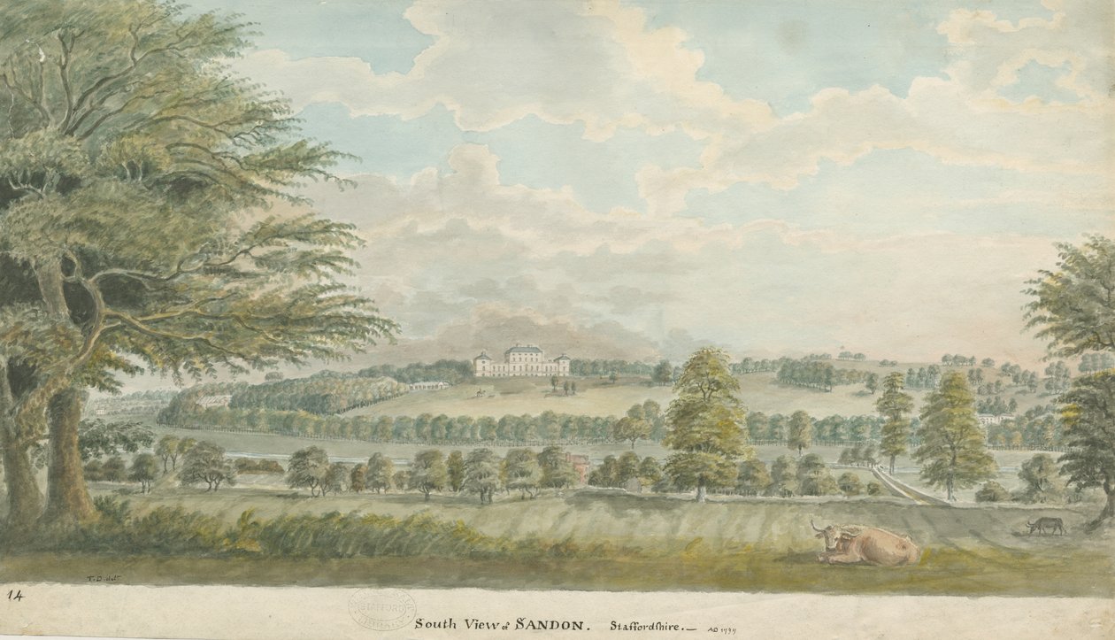 Sandon Hall: vandfarvemaleri, 1797 af Unbekannt