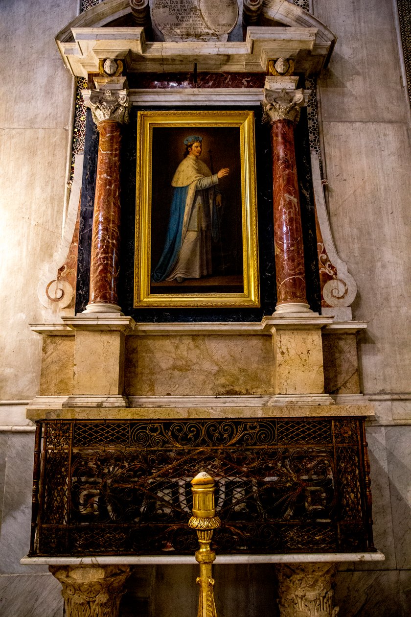 Santa Maria Nuova-katedralen, Monreale, Sicilien, Italien. Saint Louis alter. St Louis maleri af Giaconia. (Foto) af Unbekannt