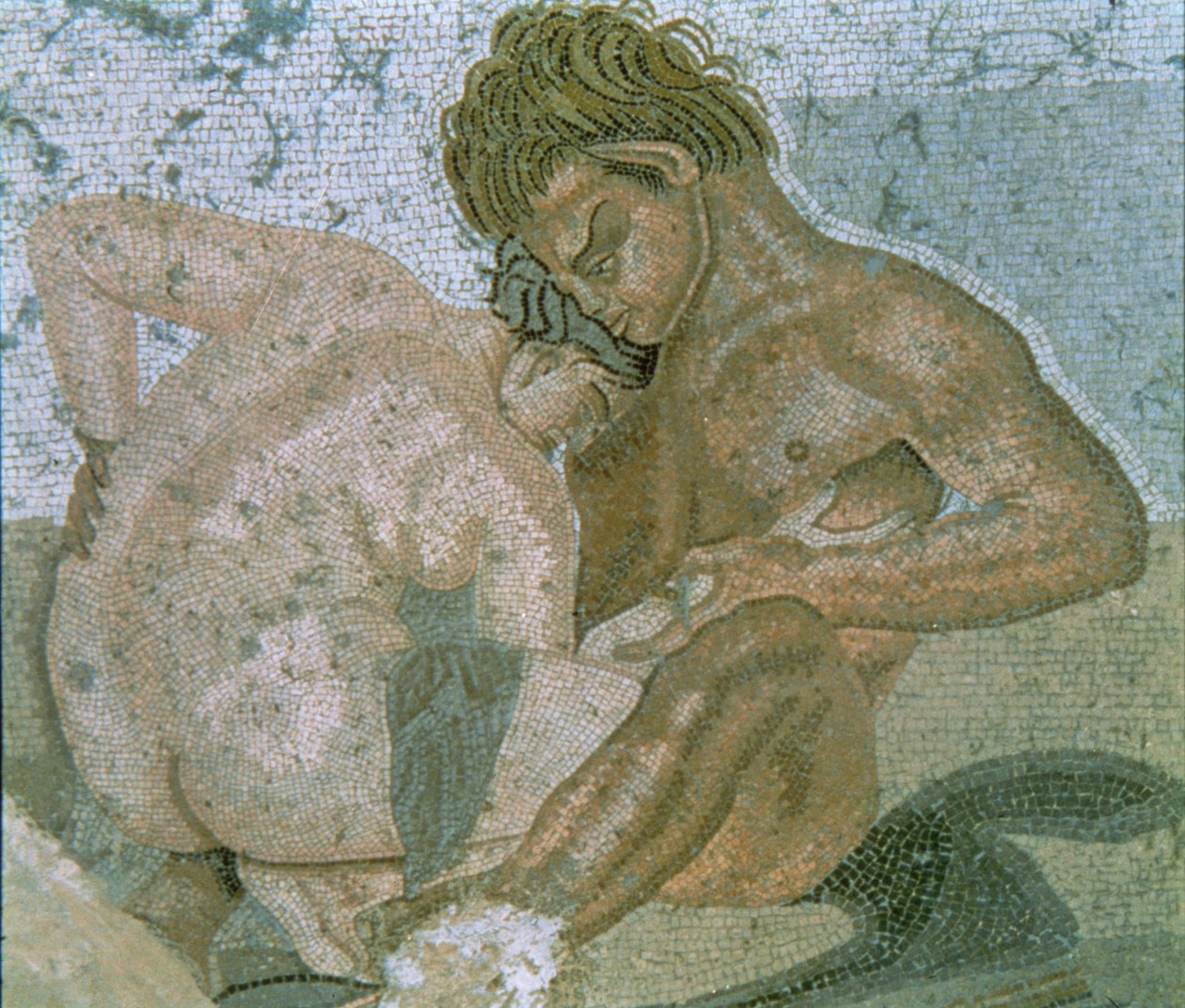 Satyr og Maenad, detalje af en mosaik fra Faunens Hus af Unbekannter Künstler