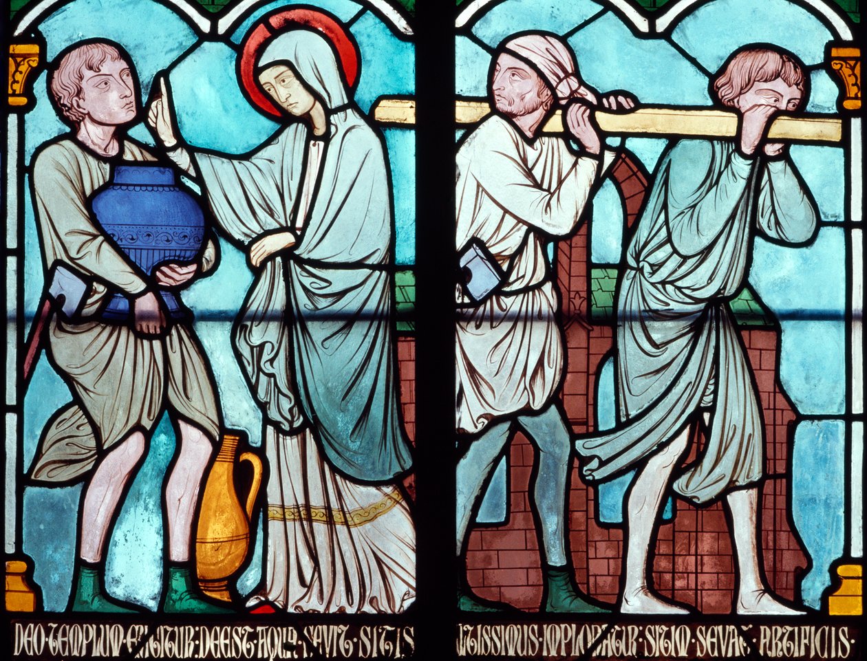 Scene fra livet i St. Louis, farvet glasvindue fra Notre Dame-katedralen, Paris, Ile-de-France, Frankrig af Benjamin Baud