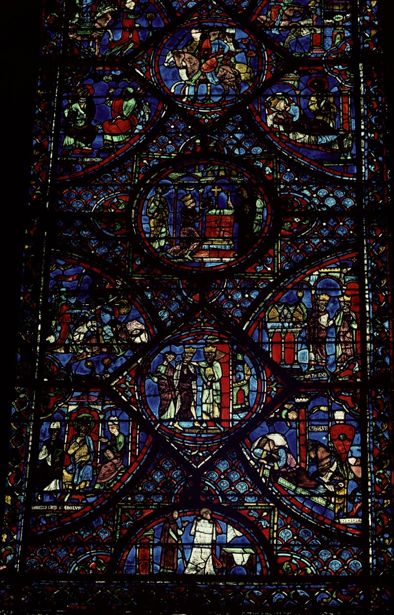 Scener fra Karl den Stores liv (747-814) fra ambulatoriet, ca. 1215-35 (farvet glas) (se også 98072) af Unbekannt