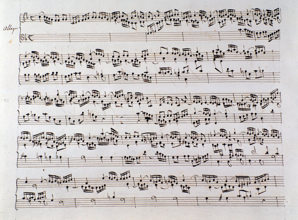 Nodeblad til Händels fuga fra et manuskript indeholdende to værker af Domenico Scarlatti og Friedrich Händel af Unbekannter Künstler