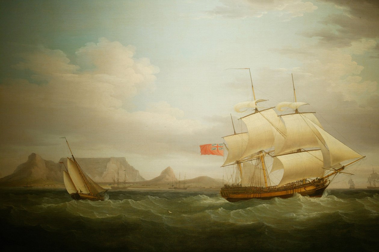 Skib foran Cape Town i Sydafrika. Maleri. National Museum of Culture, Pretoria, Sydafrika af Unbekannter Künstler