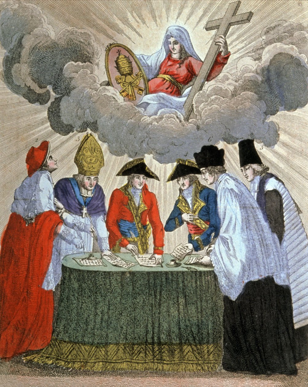 Underskrift af konkordatet mellem Napoleon og pave Pius VII (1801),19. århundrede (stik) af Unbekannter Künstler