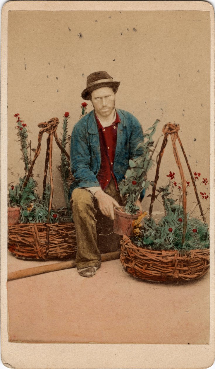 Lille metier: portræt af en blomsterhandler, Venedig. 1800-tallet Tryk på pap Dim. 10,5x6 cm af Unbekannt