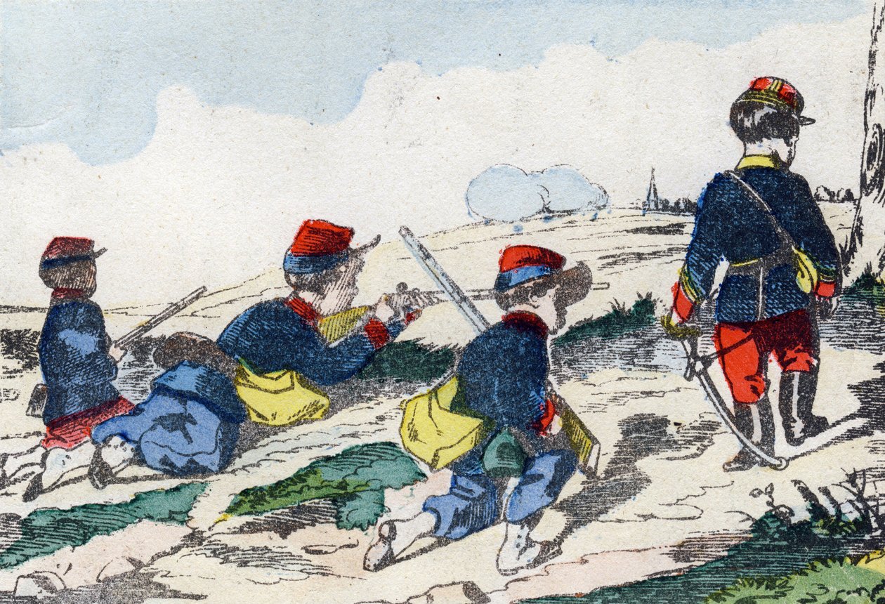 Snigskytter. Indgravering i "Børns militæralfabet"". Billedsprog af Pont-a-Mousson, ca. 1890. 20 sider. Sol: 28,5x21 cm af Unbekannt