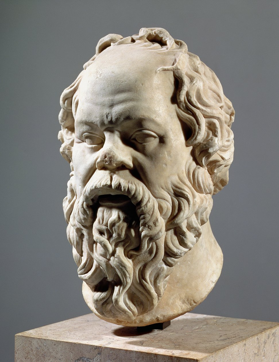 Sokrates, marmorhoved, kopi fra en bronze fra Pompeion i Athen, lavet af Lysippus, klassisk græsk, ca. 330 f.Kr. af Unbekannt