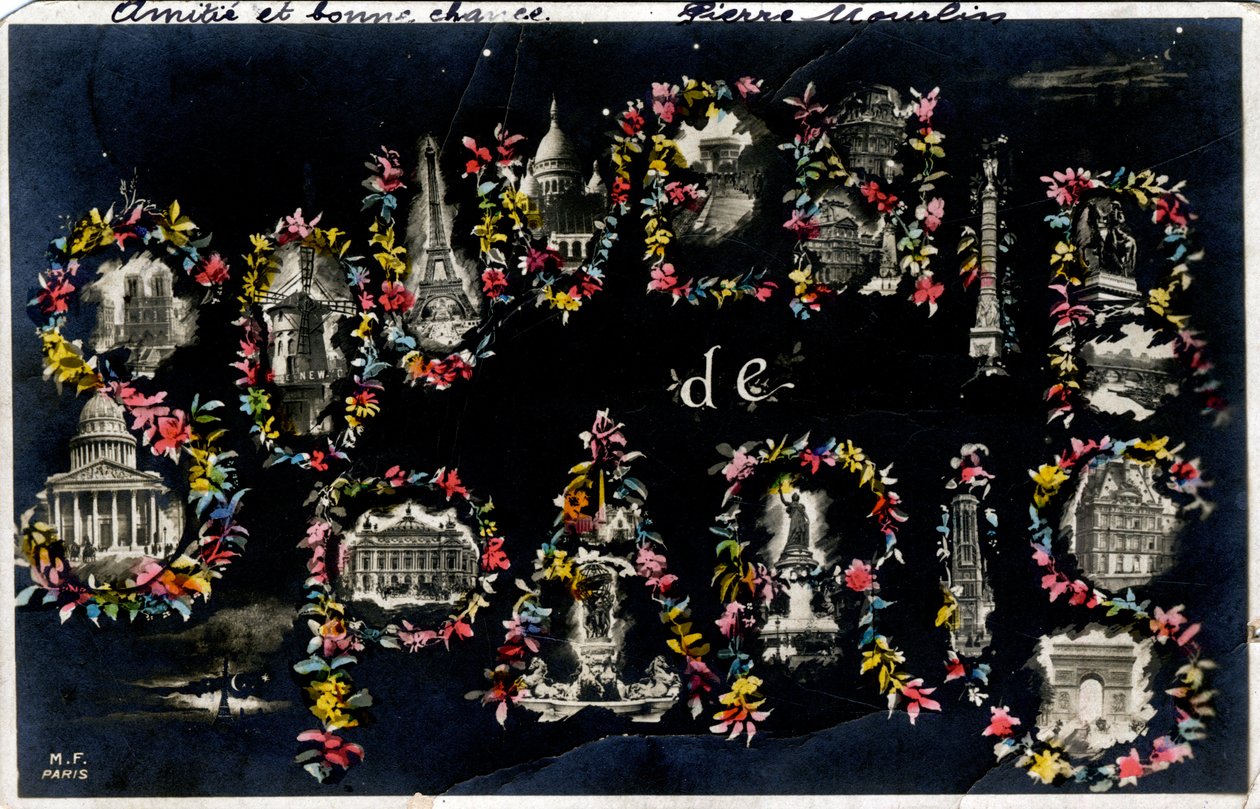 Souvenir fra Paris med forskellige bymonumenter - Postkort dateret 1905 af Unbekannt