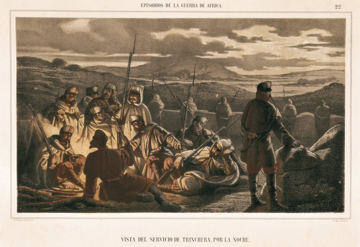 Spanien. Krigen i Afrika (1859-1860). Trech-tjenesten om natten (stik) af Unbekannter Künstler