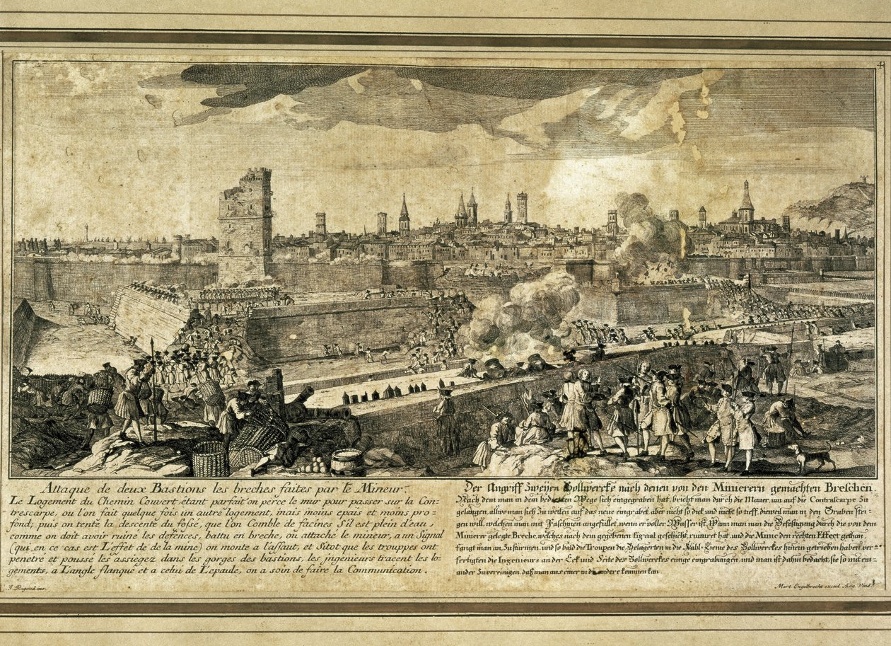 Spanien: Den spanske arvefølgekrig (1714). Belejringen af Barcelona (kobberstik) af Unbekannter Künstler