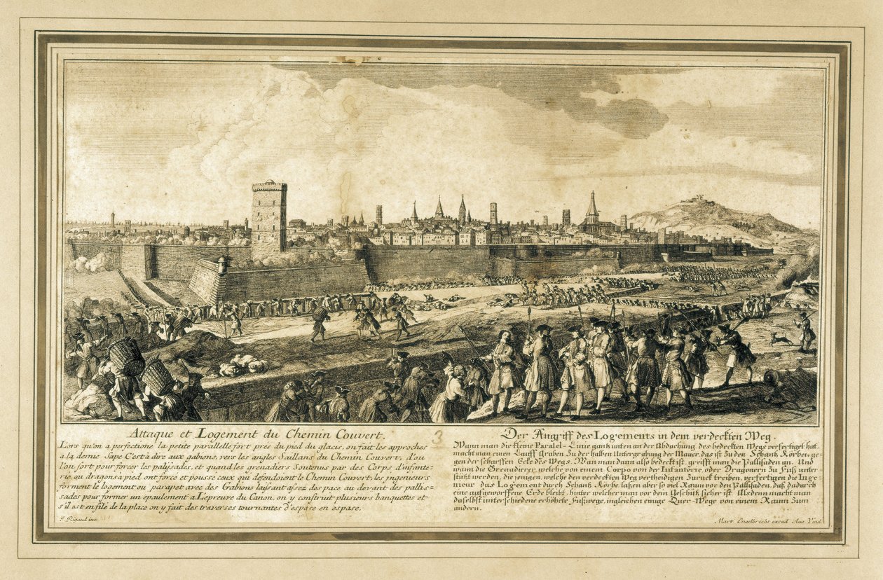 Spanien: Den spanske arvefølgekrig (1714). Belejringen af Barcelona. (gravering) af Unbekannter Künstler
