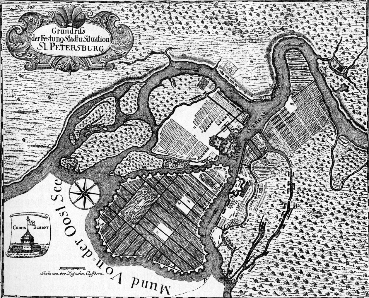 Skt. Petersborg - plan over den russiske by af Unbekannter Künstler