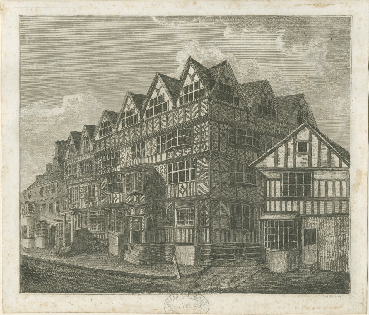 Stafford - Ancient "High House": engraving, and [late 18th century] dani af Unbekannt