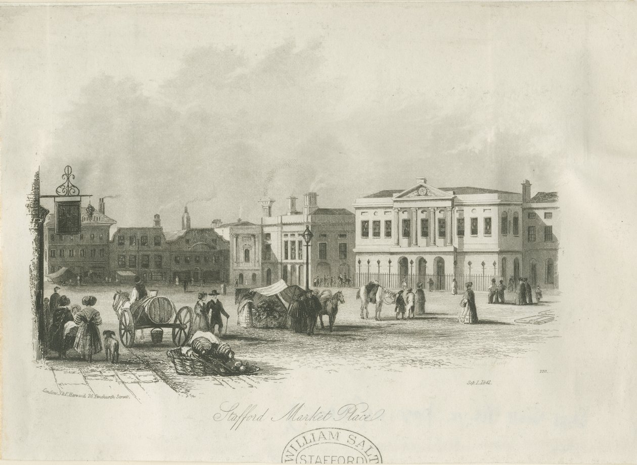 Stafford - Market Place: gravering, nd [c 1841] af Unbekannt