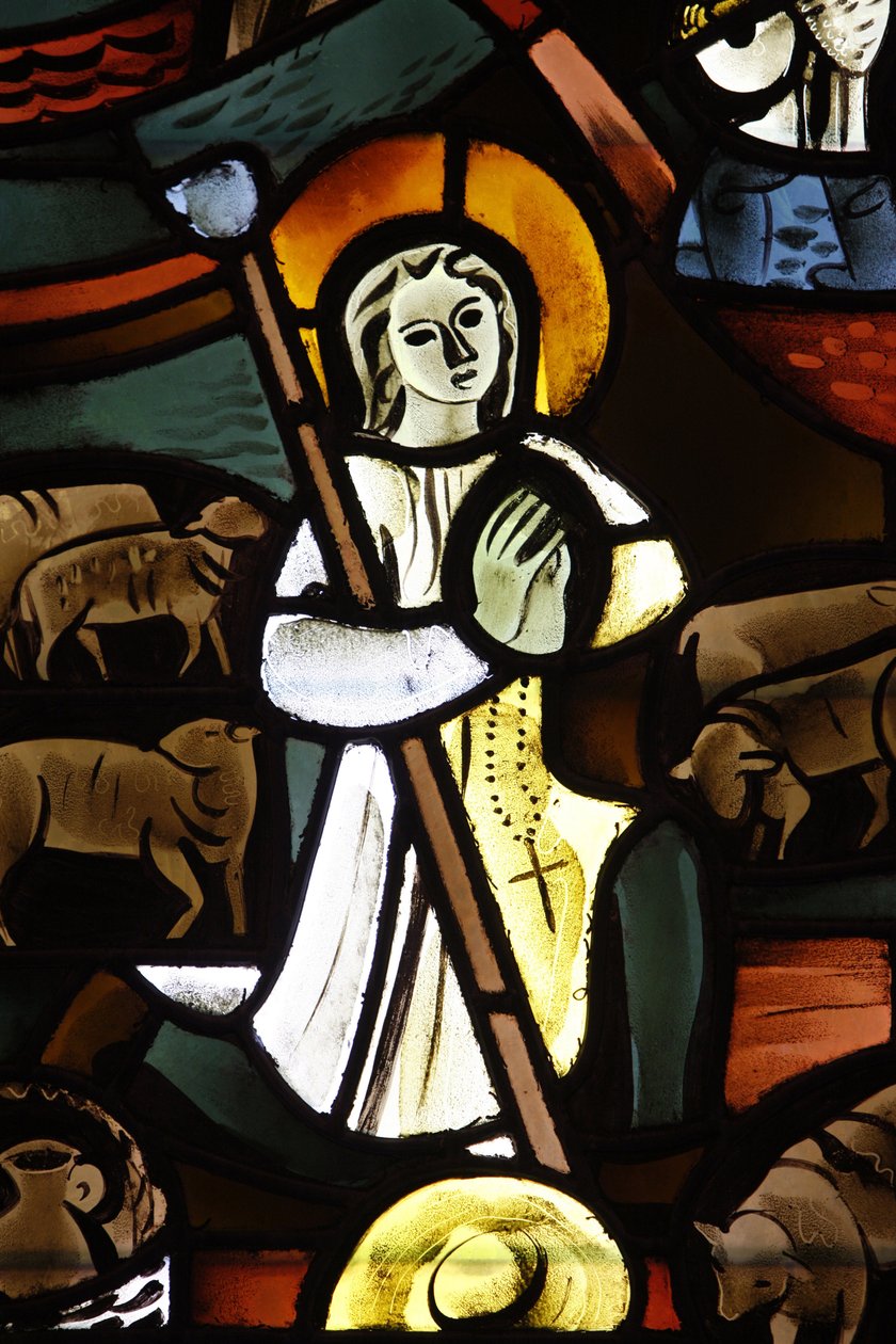 Farvede glas forestillende Jean-Marie Vianney i Notre-Dame-de-la-Trinite kirke, Blois, Frankrig af Unbekannt