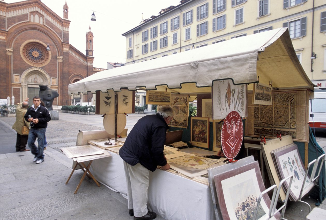 Bod, der sælger prints, Piazza del Carmine, Milano, Lombardiet, Italien af Unbekannt