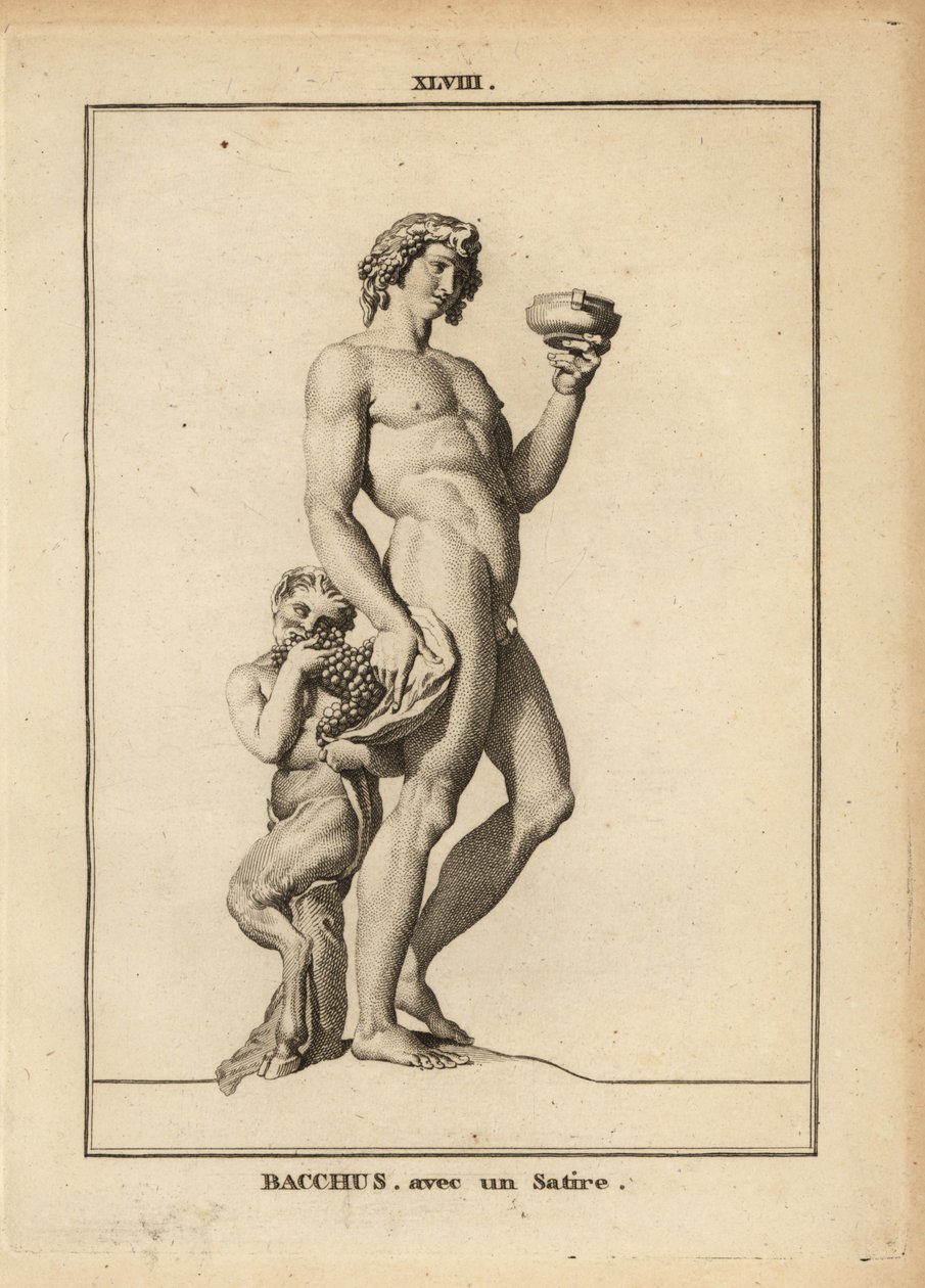 Statue af Bacchus, den romerske vingud, nøgen med en satyr af Unbekannt