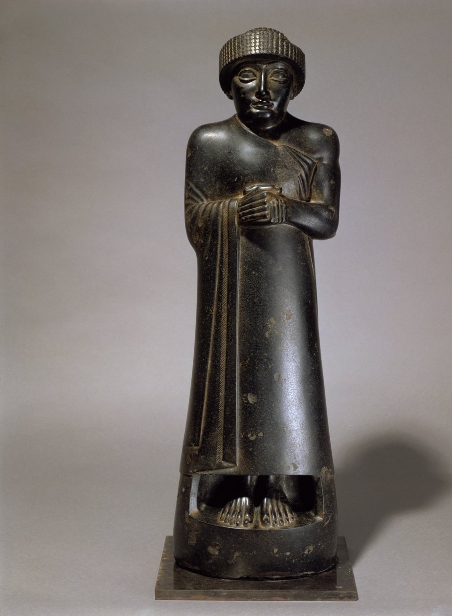 Statue af Gudea, Prins af Lagash, ny-sumerisk, fra Telloh, oldtidens Girsu, ca. 2130 f.Kr. (diorit) af Unbekannt