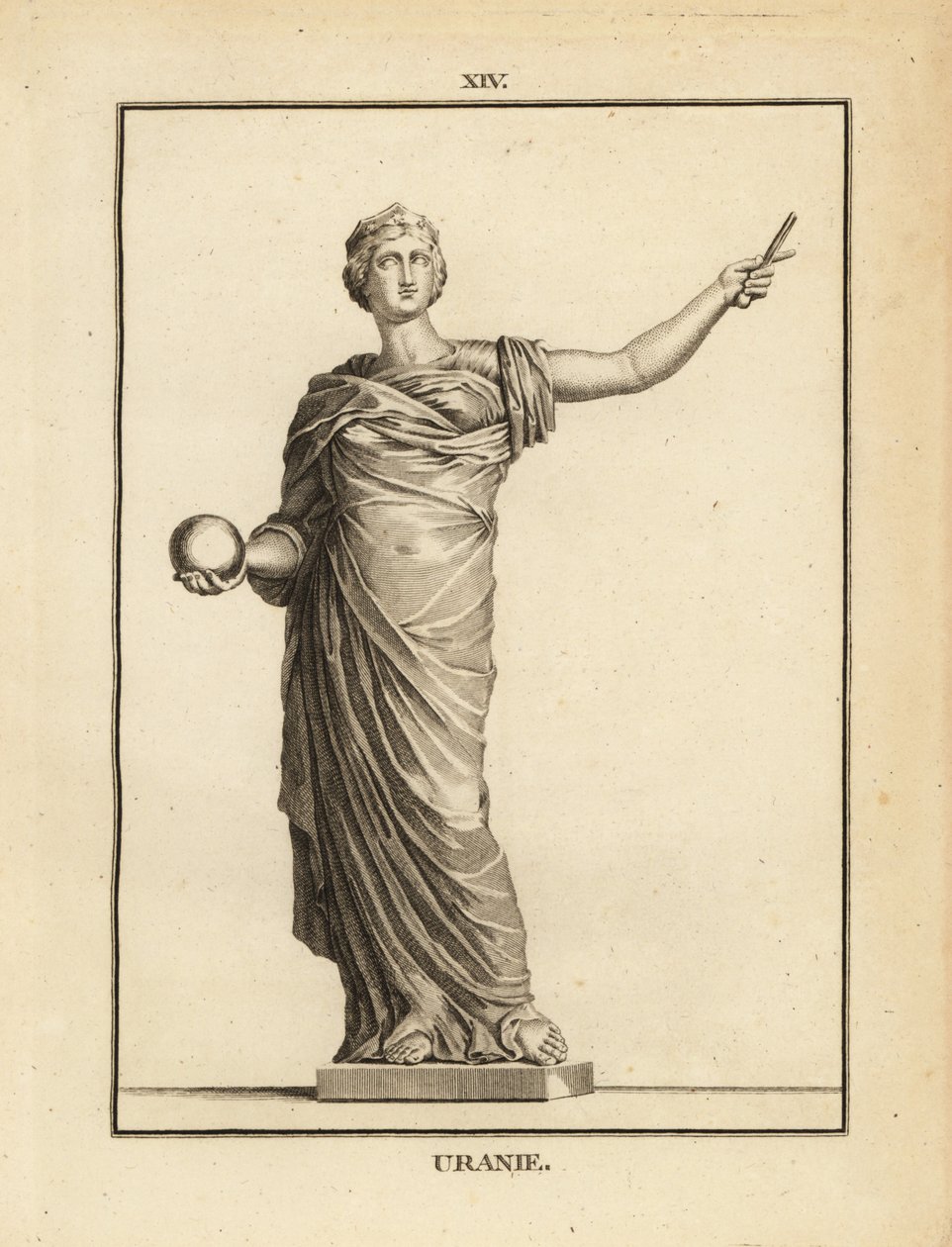 Statue af Urania, astronomiens muse med globus og stav af Unbekannt