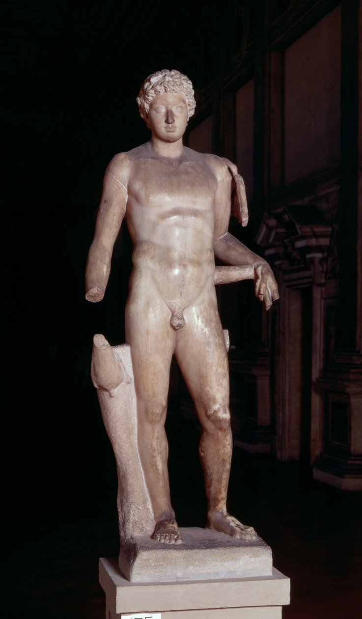 Statue af en ungdom med attributterne Merkur, romersk (marmor) af Unbekannt