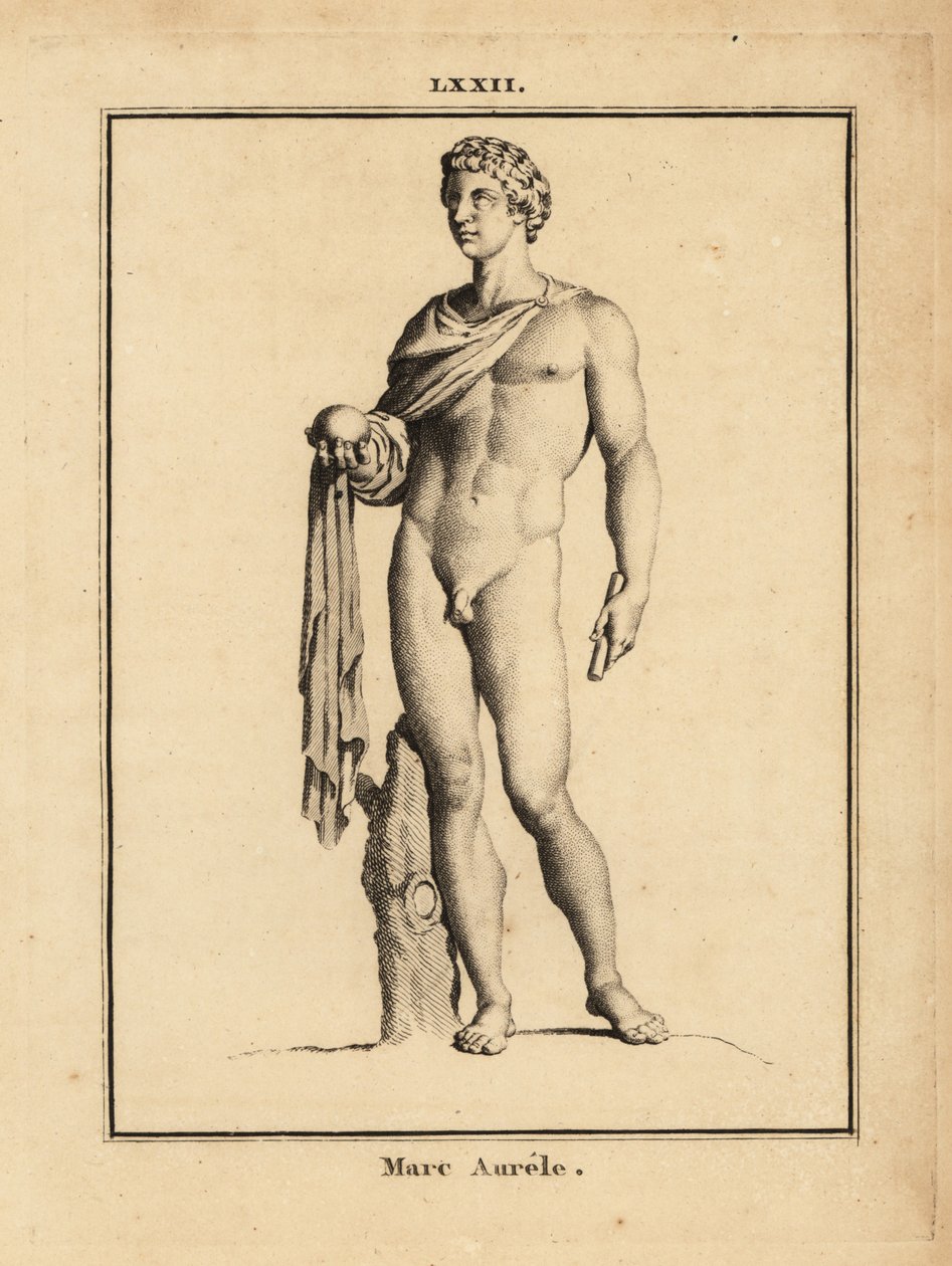 Statue af den romerske kejser Marcus Aurelius, Marcus Aurelius Antoninus Augustus; nøgen med kugle og scepter af Unbekannt