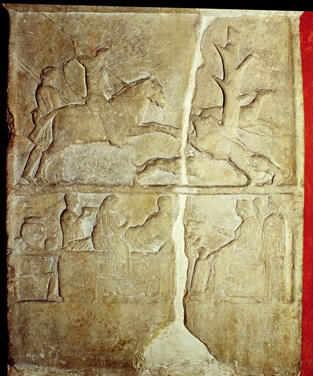Stela-relief, der viser en vildsvinejagt (sten) af Unbekannt