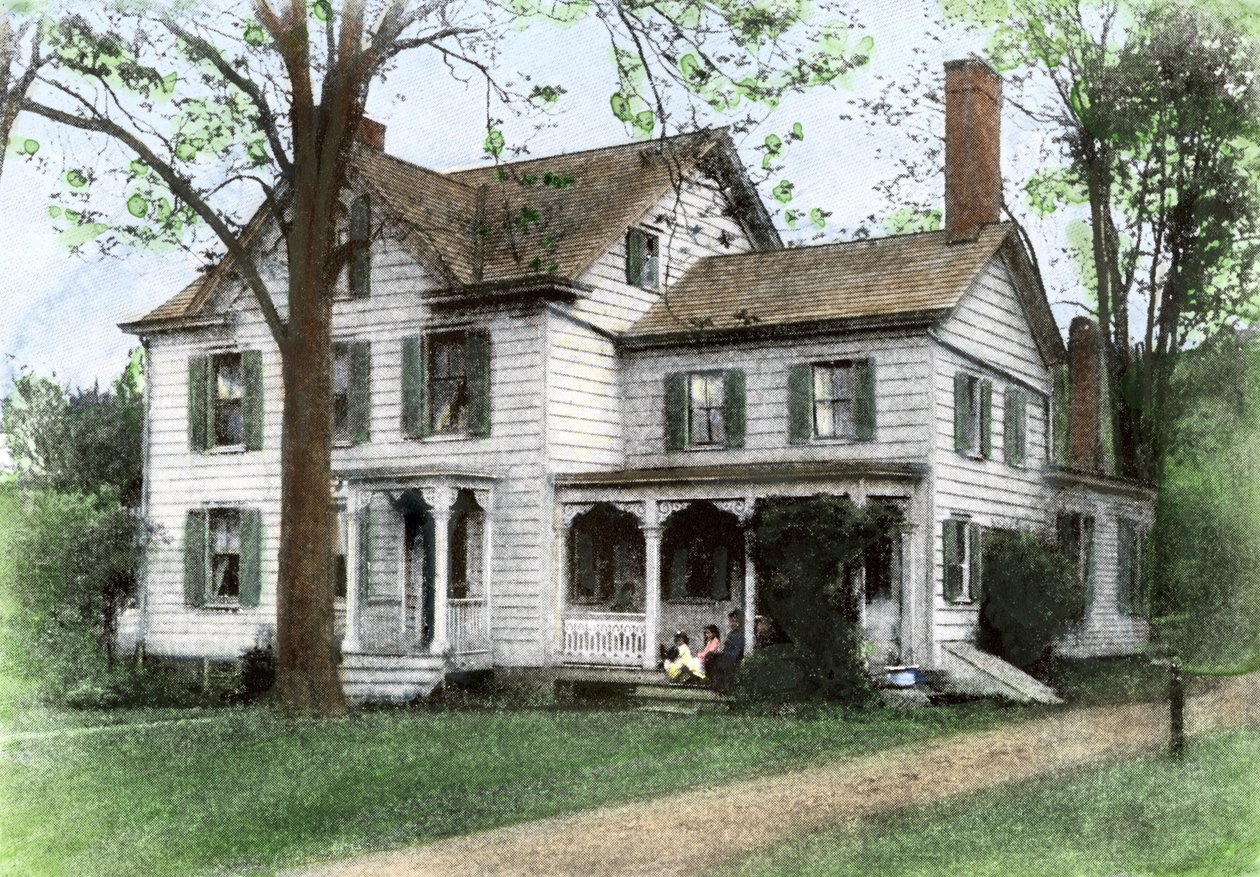 Stephen Grover Clevelands fødested (1837-1908): "The Manse" i Caldwell, New Jersey, USA. Farvestik fra det 19. århundrede. af Unbekannter Künstler
