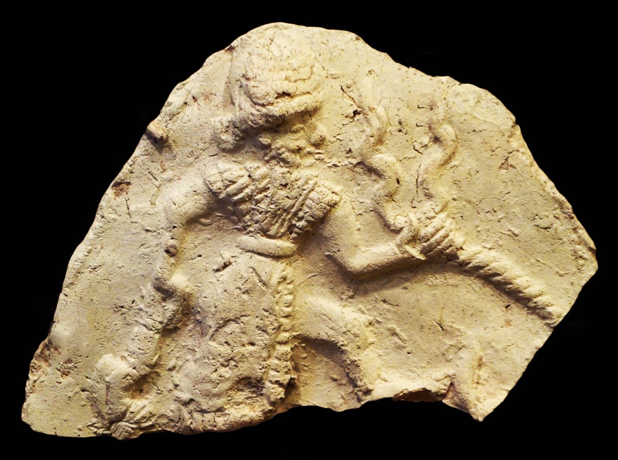 Tablet, der forestiller stormguden Ishchali, Isun Larsa, Babylon, Mesopotamien, ca. 2000-1600 f.Kr. af Unbekannt