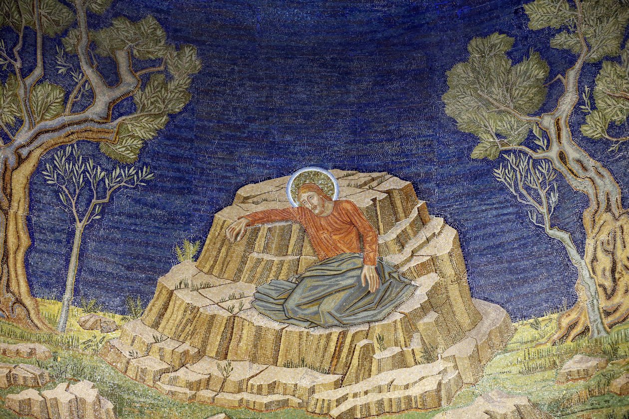 Alle Nationers Kirke, også kendt som Kvalens Kirke eller Basilikaen, Kristus i smerte, Mosaik af Basilikaen i Getsemane, Jerusalem, Israel af Unbekannt